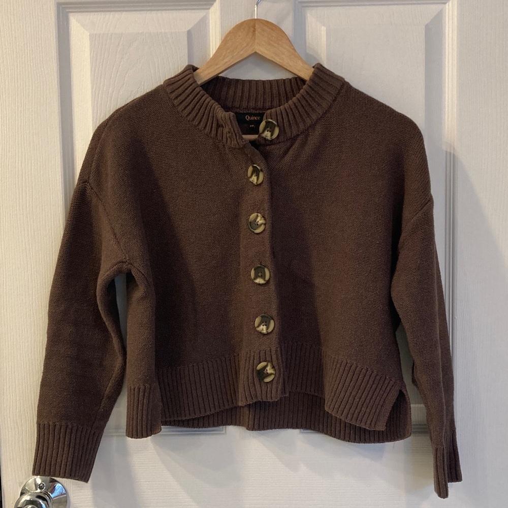 100% Organic Cotton Heather Brown Cardigan Sweater